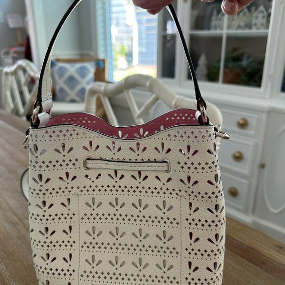 Kate Spade Cream Laser-Cut Bucket Bag with Tassel Drawstring - Picture 2 of 3